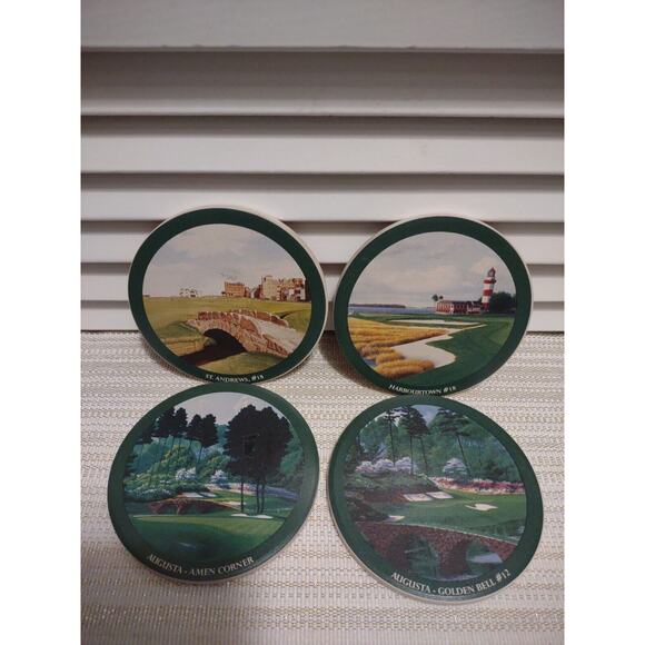 Famous Golf Hole Course Ceramic Coasters Absorbs Liquid Sandstone Set of 4 - Picture 3 of 8